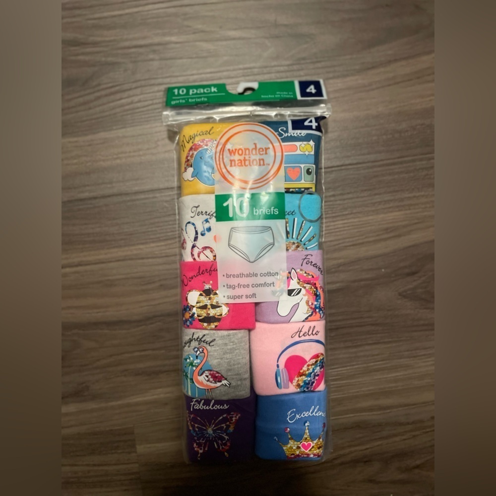 Wonder Nation Girls' Colorful Cotton Briefs 10-Pack size 4-NWT